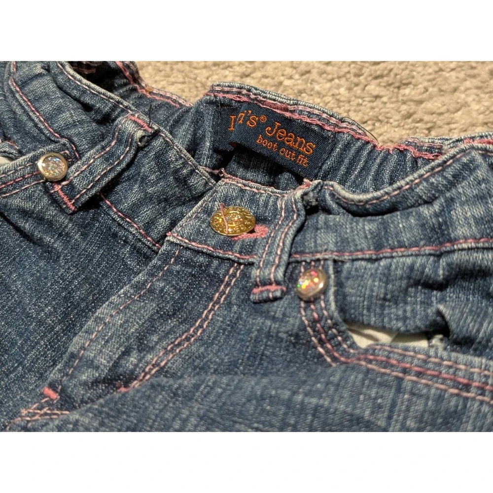 Levi's Jeans Girls 3T Blue Bootcut Heart Pocket Pink Stitching Rhinestone Denim